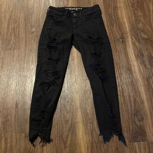 American Eagle Outfitters Super Stretch X Jegging Crop Black Ripped Jeans
